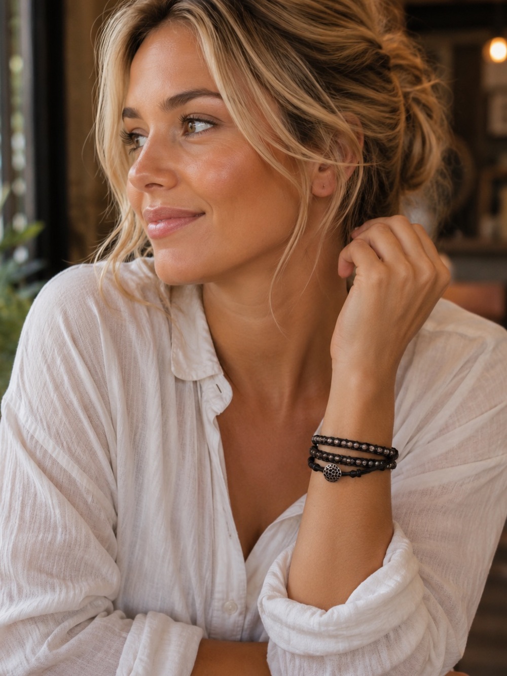 Black and Clear Beaded Wrap Bracelet